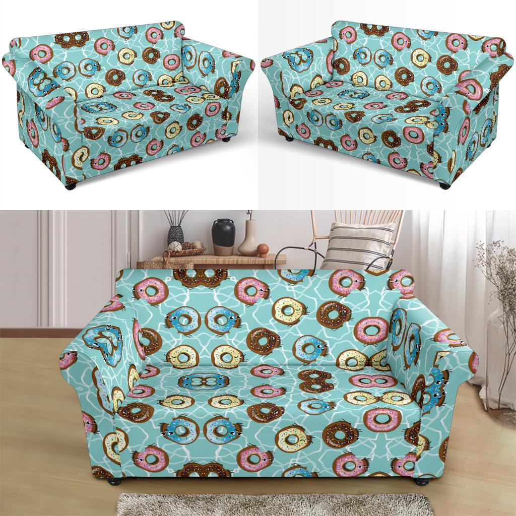 Emoji Donut Print Pattern Loveseat Slipcover-JTAMIGO.COM