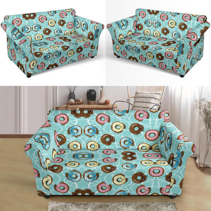 Emoji Donut Print Pattern Loveseat Slipcover-JTAMIGO.COM