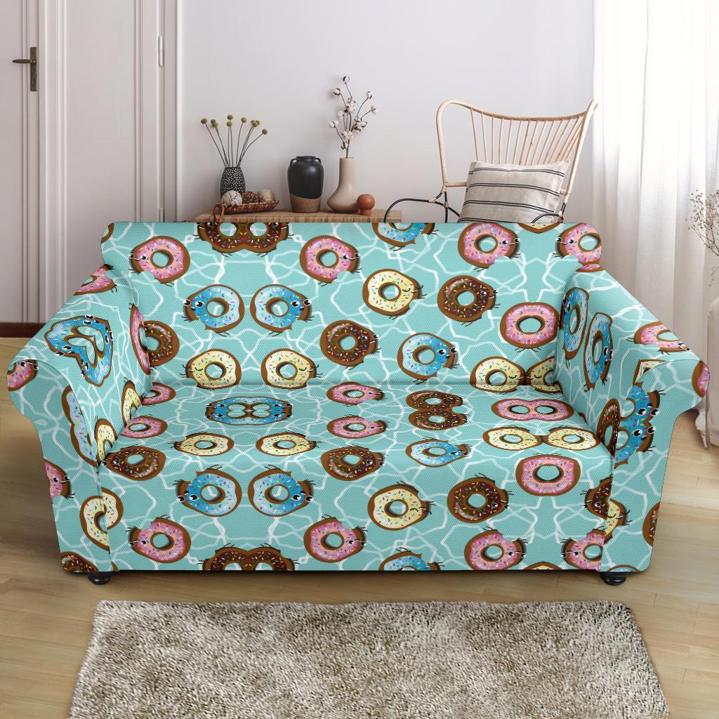 Emoji Donut Print Pattern Loveseat Slipcover-JTAMIGO.COM