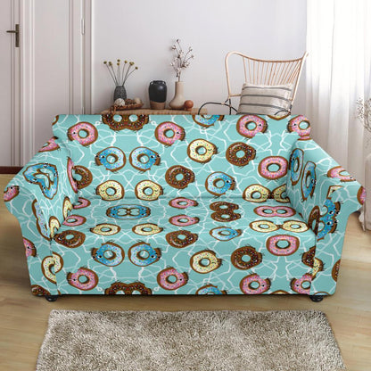 Emoji Donut Print Pattern Loveseat Slipcover-JTAMIGO.COM