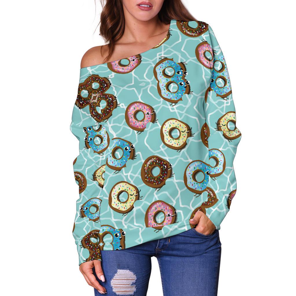 Emoji Donut Print Pattern Off Shoulder Sweatshirt