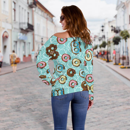 Emoji Donut Print Pattern Off Shoulder Sweatshirt