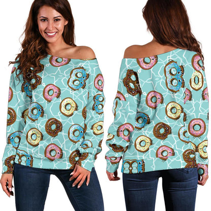 Emoji Donut Print Pattern Off Shoulder Sweatshirt