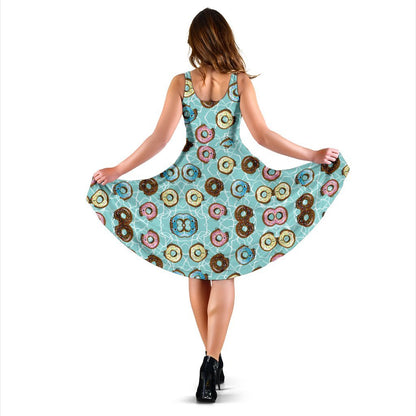 Emoji Donut Print Pattern Sleeveless Dress