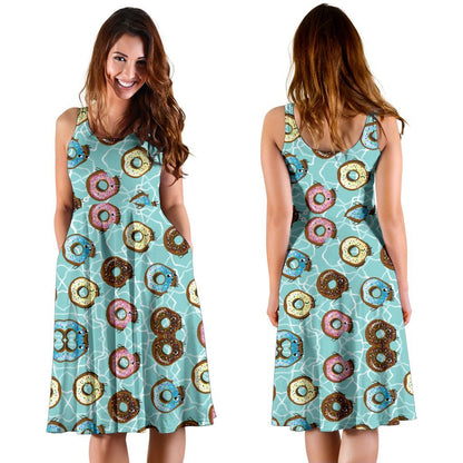 Emoji Donut Print Pattern Sleeveless Dress