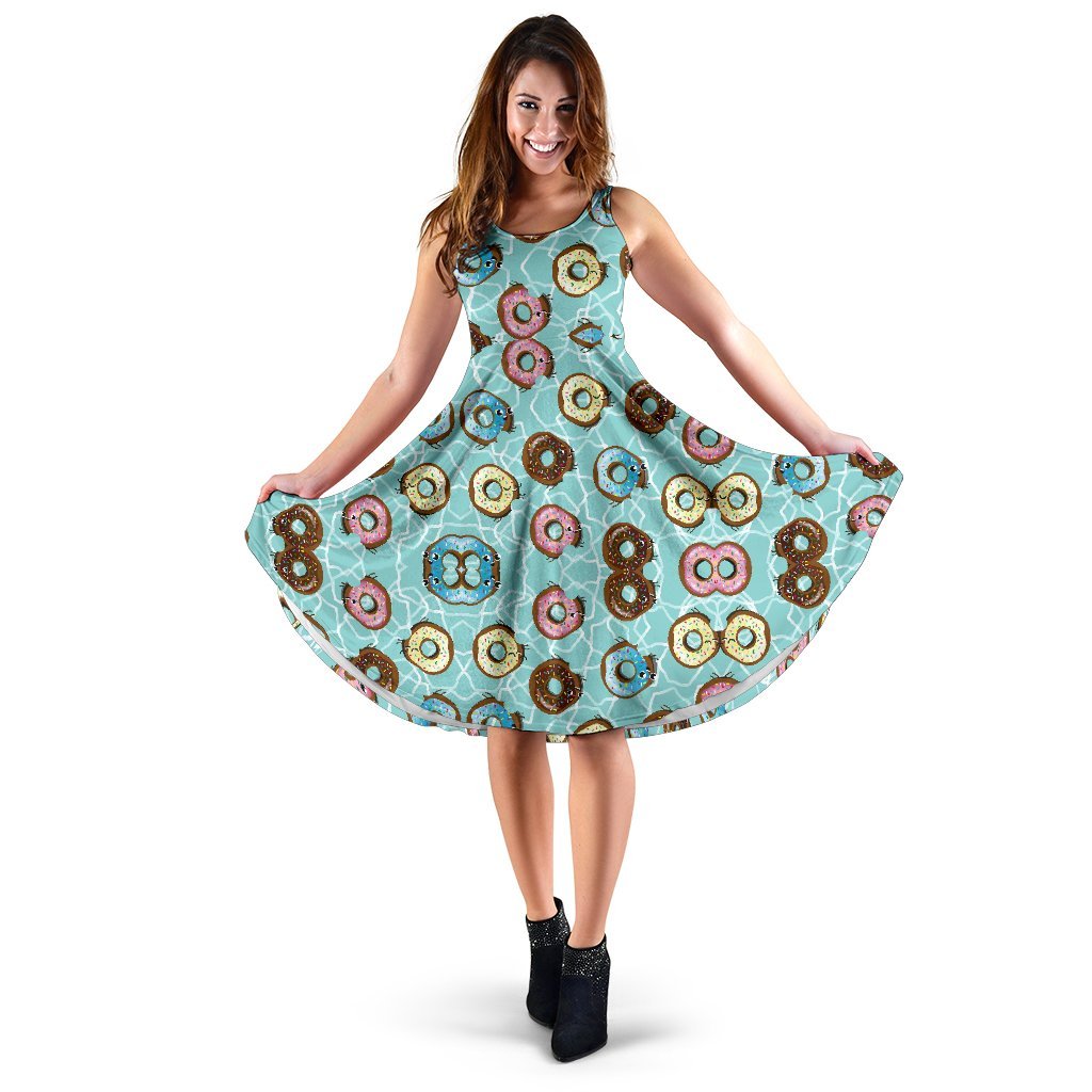 Emoji Donut Print Pattern Sleeveless Dress