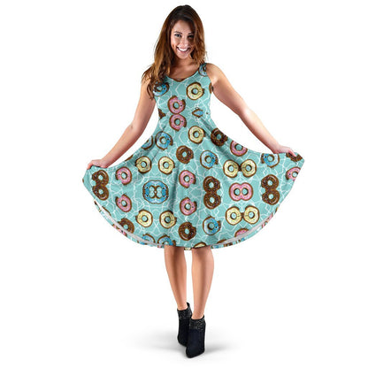 Emoji Donut Print Pattern Sleeveless Dress