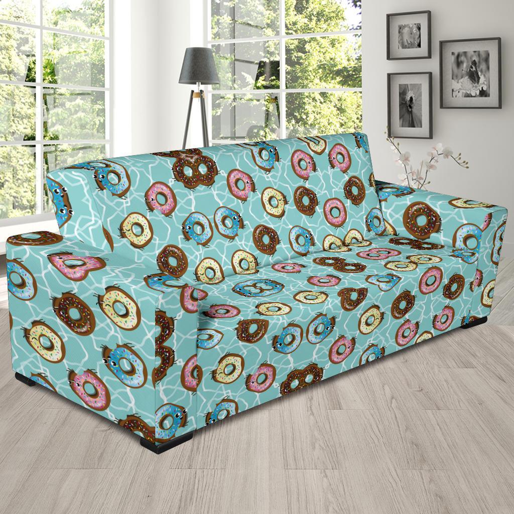 Emoji Donut Print Pattern Sofa Slipcover-JTAMIGO.COM