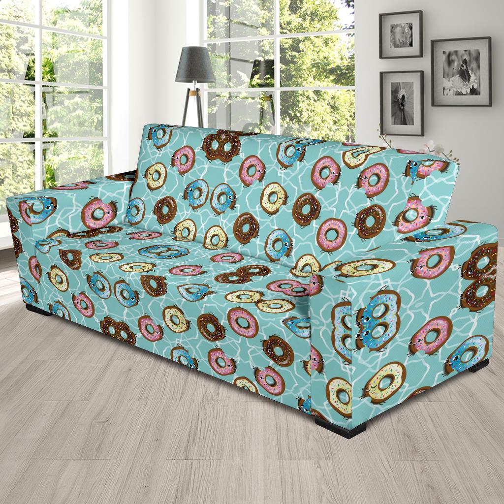 Emoji Donut Print Pattern Sofa Slipcover-JTAMIGO.COM