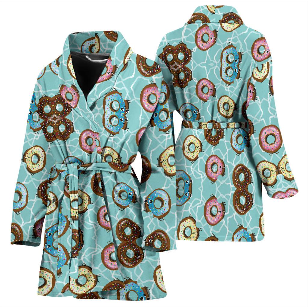 Emoji Donut Print Pattern Women Bath Robe-JTAMIGO.COM