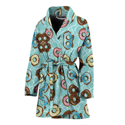 Emoji Donut Print Pattern Women Bath Robe-JTAMIGO.COM