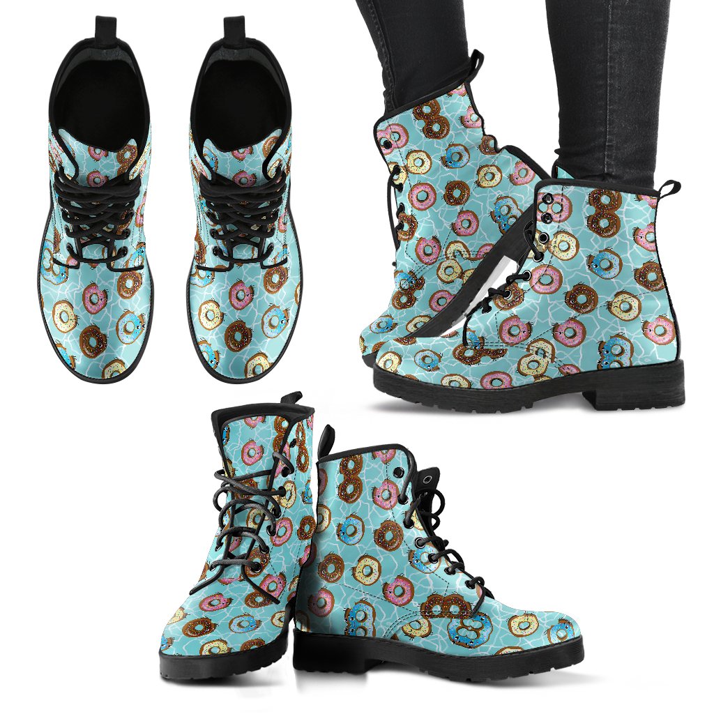 Emoji Donut Print Pattern Women Leather Boots-JTAMIGO.COM