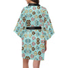 Emoji Donut Print Pattern Women Short Kimono Robe