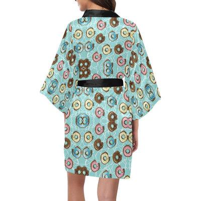 Emoji Donut Print Pattern Women Short Kimono Robe