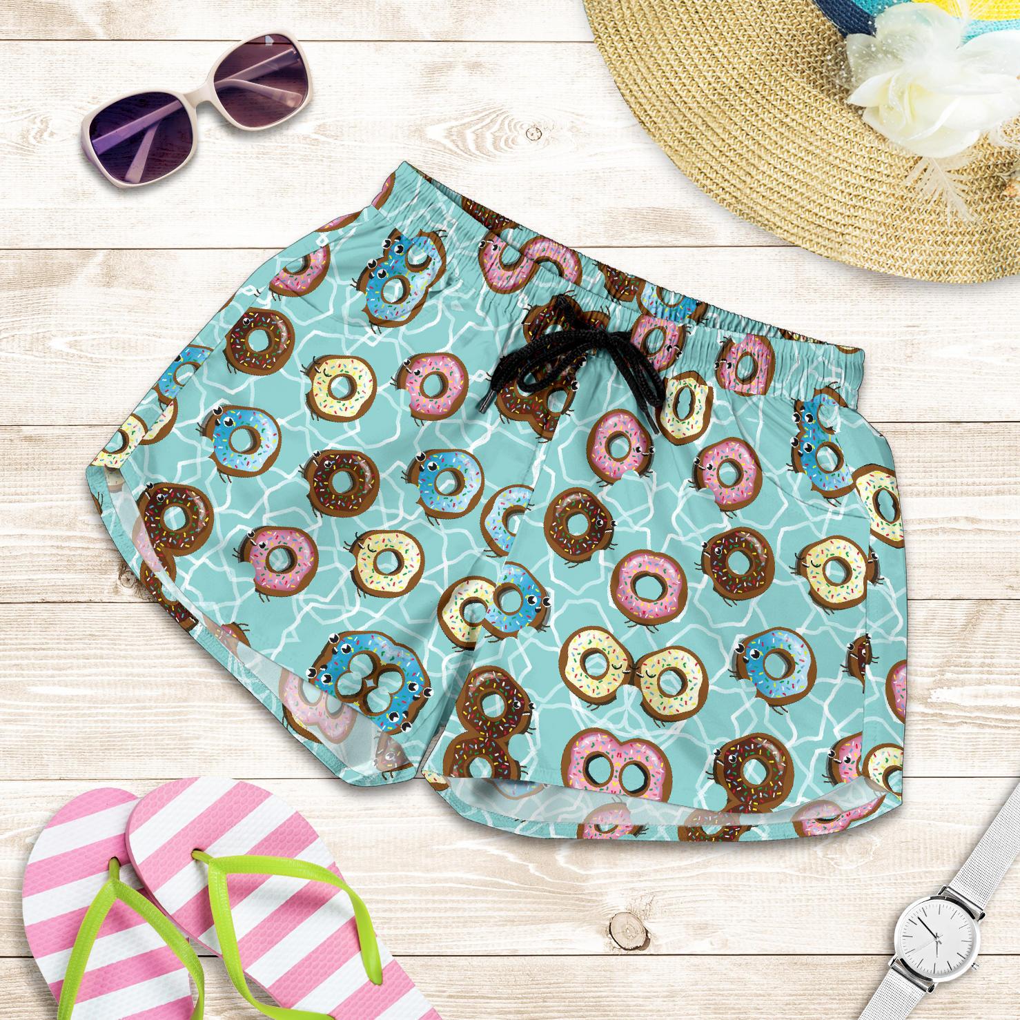 Emoji Donut Print Pattern Women Shorts-JTAMIGO.COM