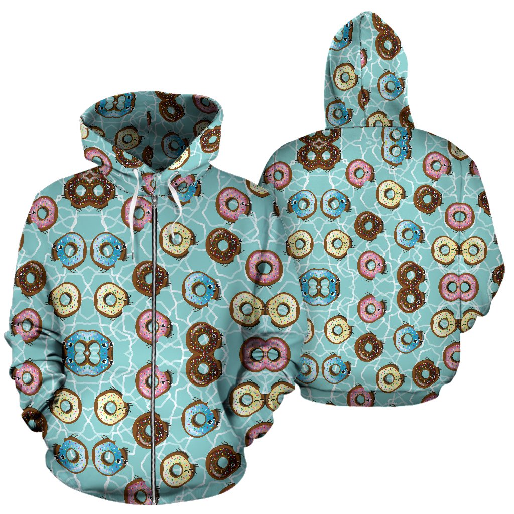 Emoji Donut Print Pattern Zip Up Hoodie