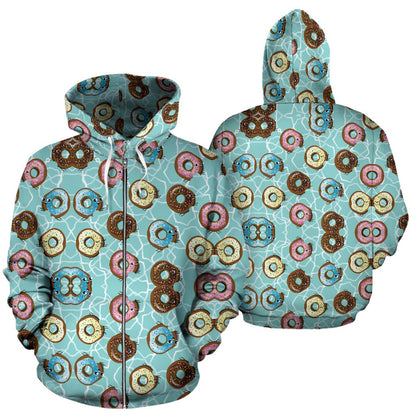 Emoji Donut Print Pattern Zip Up Hoodie