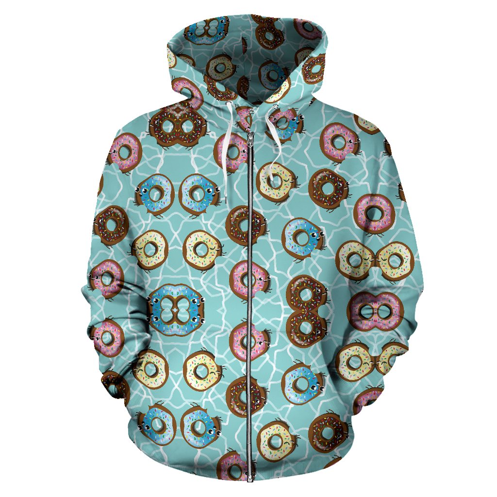 Emoji Donut Print Pattern Zip Up Hoodie