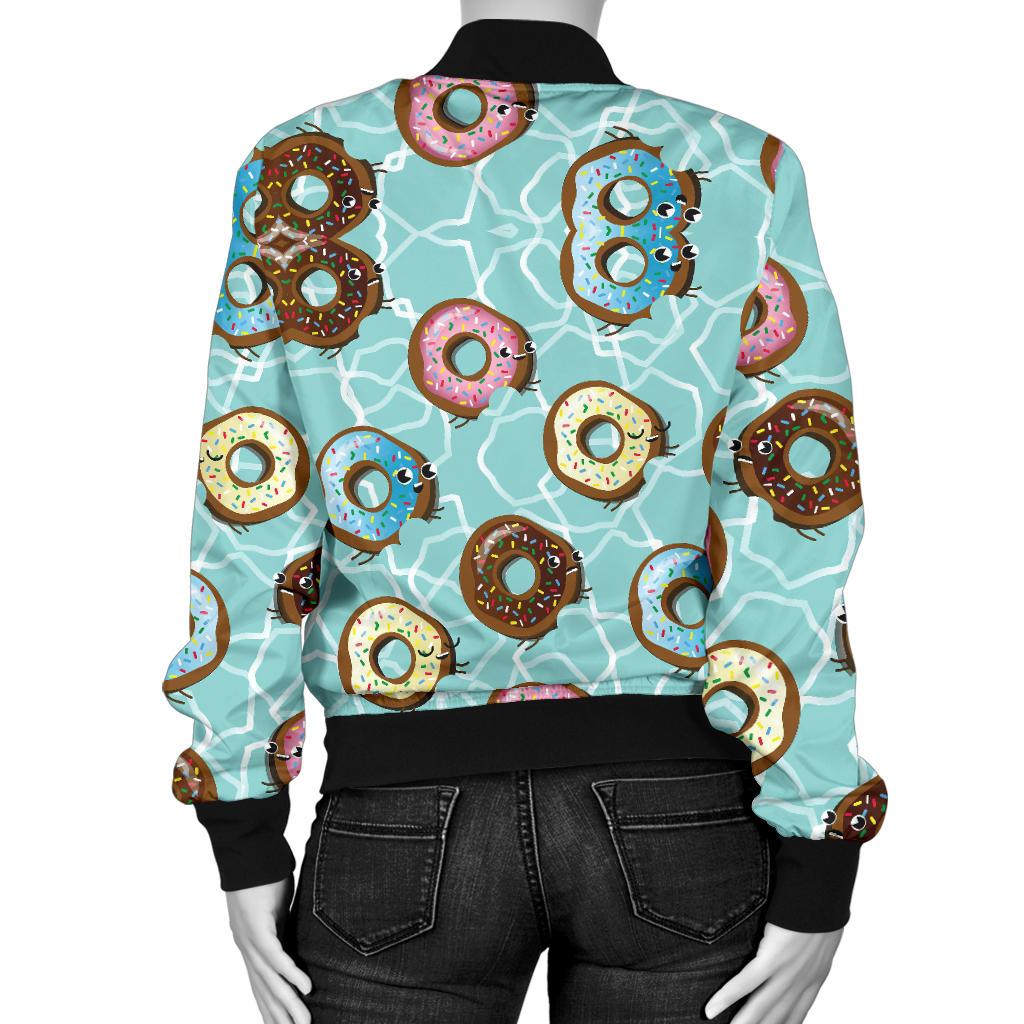 Emoji Donuts Print Pattern Women Casual Bomber Jacket