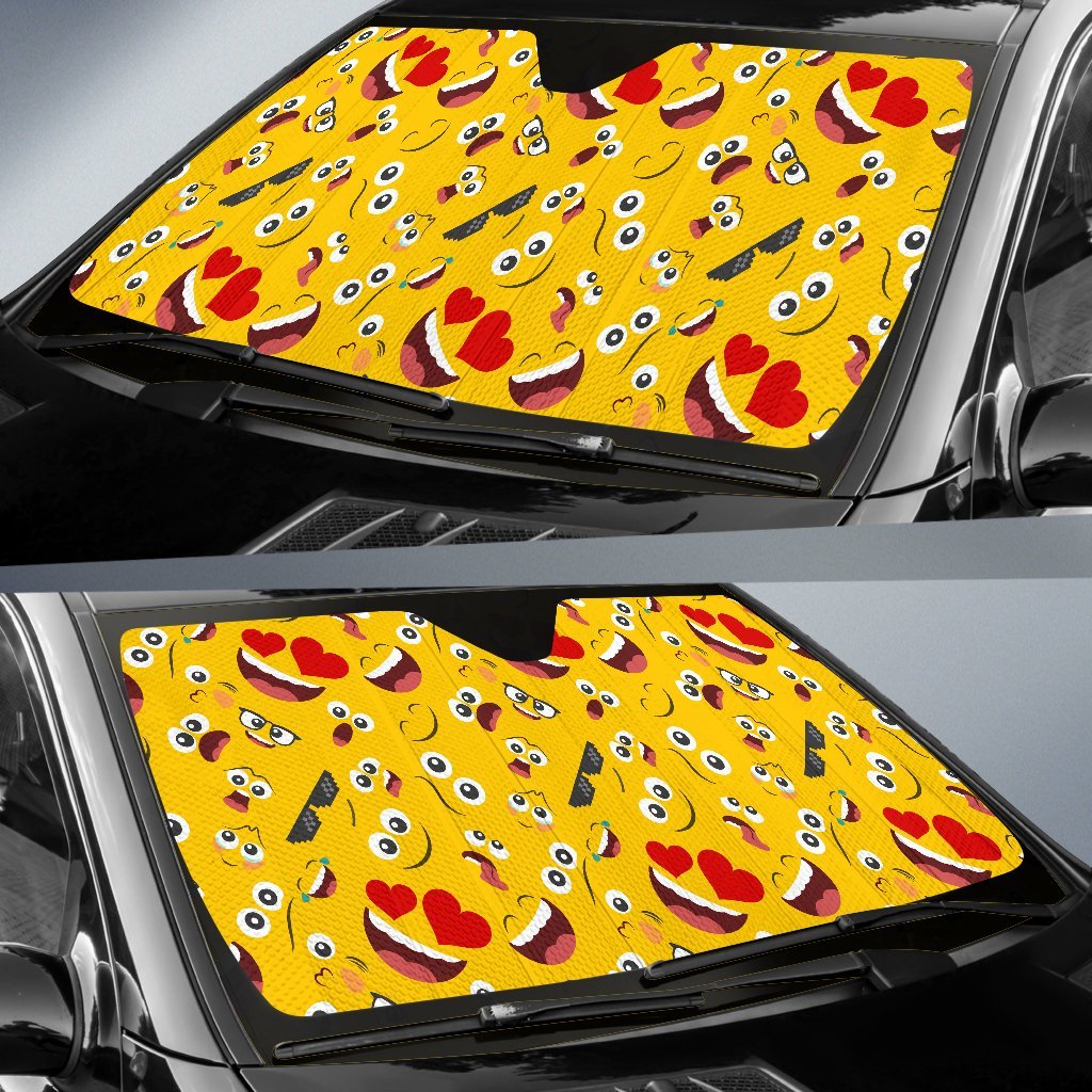 Emoji Face Print Pattern Car Sun Shade For Windshield