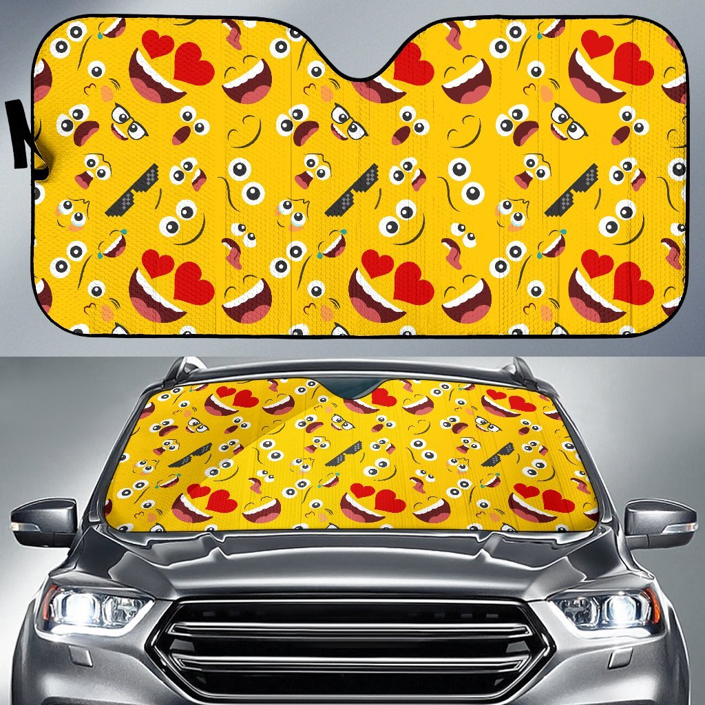 Emoji Face Print Pattern Car Sun Shade For Windshield