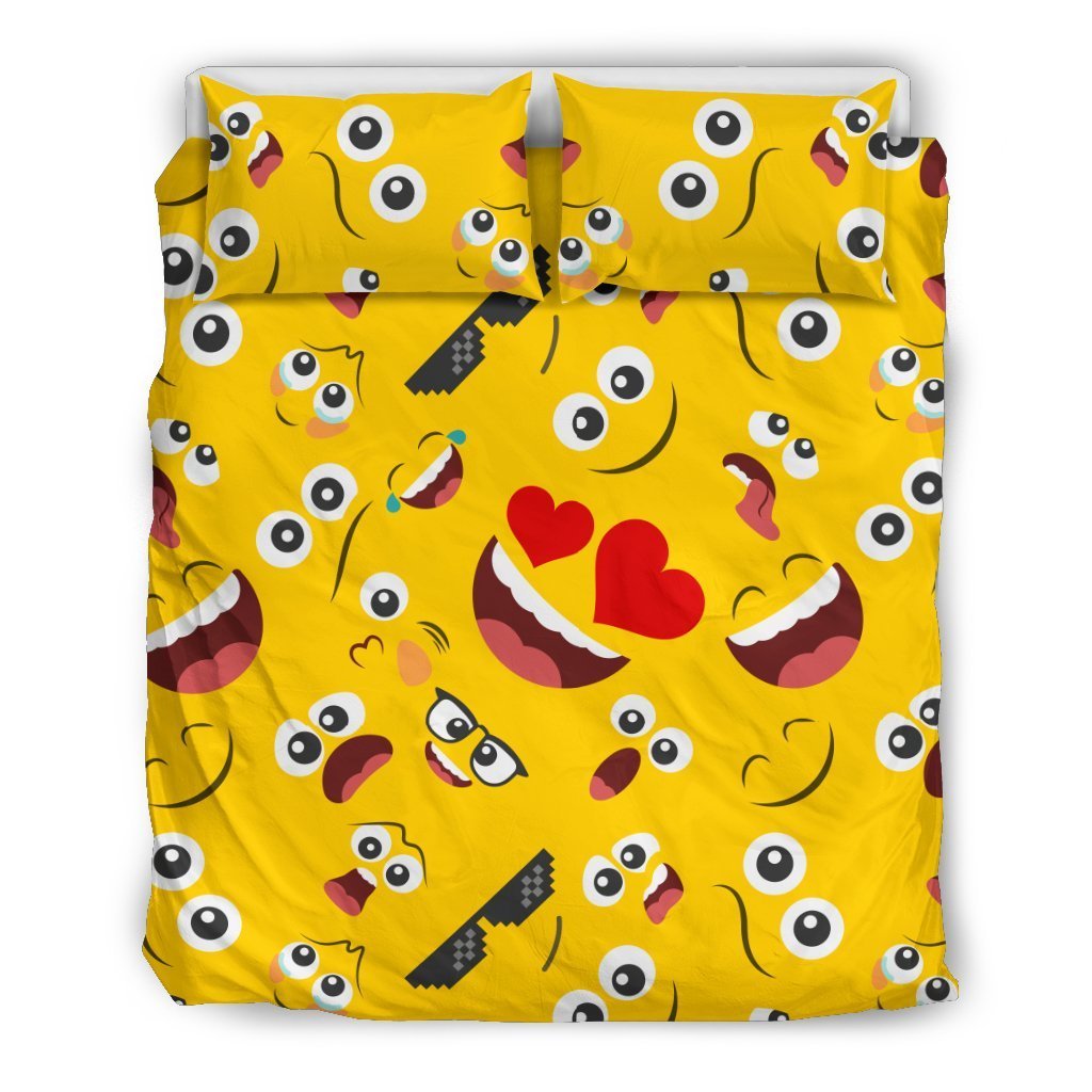 Emoji Face Print Pattern Duvet Cover Bedding Set