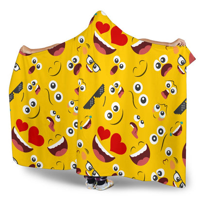 Emoji Face Print Pattern Hooded Blanket-JTAMIGO.COM