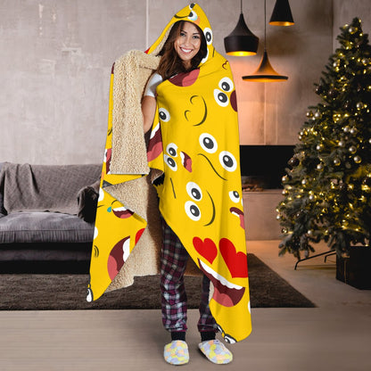Emoji Face Print Pattern Hooded Blanket-JTAMIGO.COM