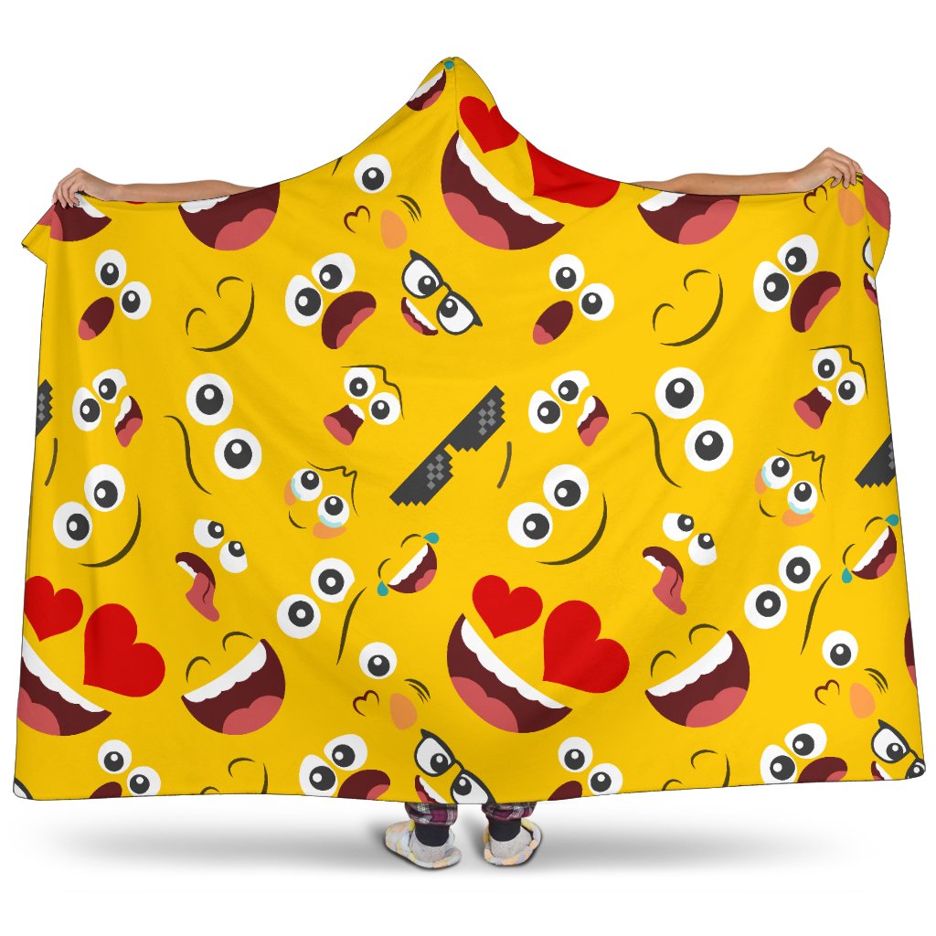 Emoji Face Print Pattern Hooded Blanket-JTAMIGO.COM