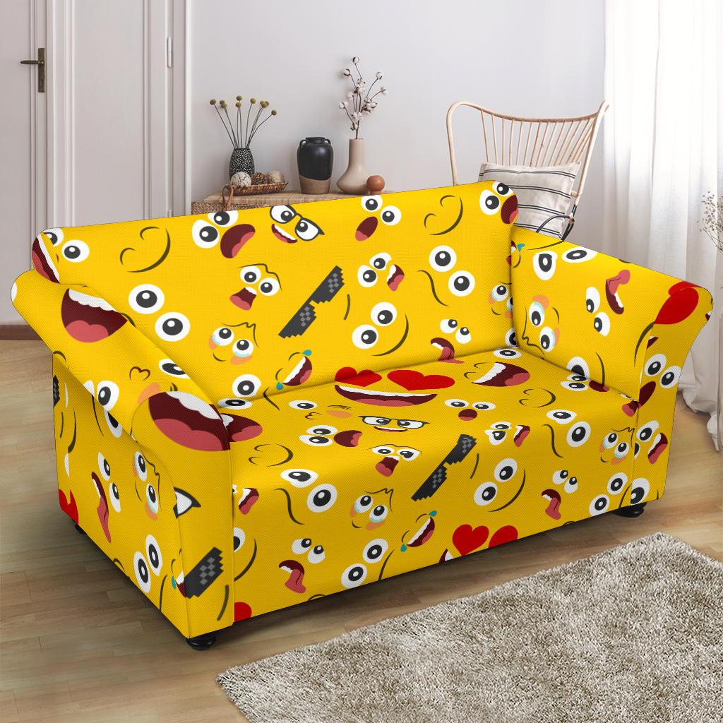 Emoji Face Print Pattern Loveseat Slipcover-JTAMIGO.COM