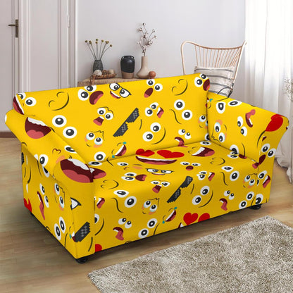 Emoji Face Print Pattern Loveseat Slipcover-JTAMIGO.COM