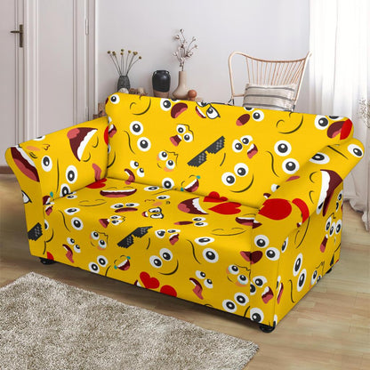 Emoji Face Print Pattern Loveseat Slipcover-JTAMIGO.COM