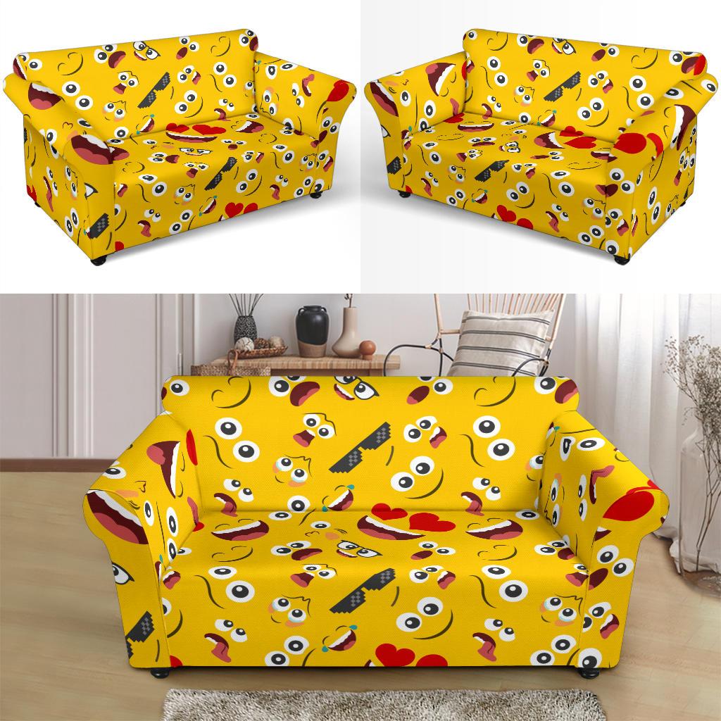 Emoji Face Print Pattern Loveseat Slipcover-JTAMIGO.COM