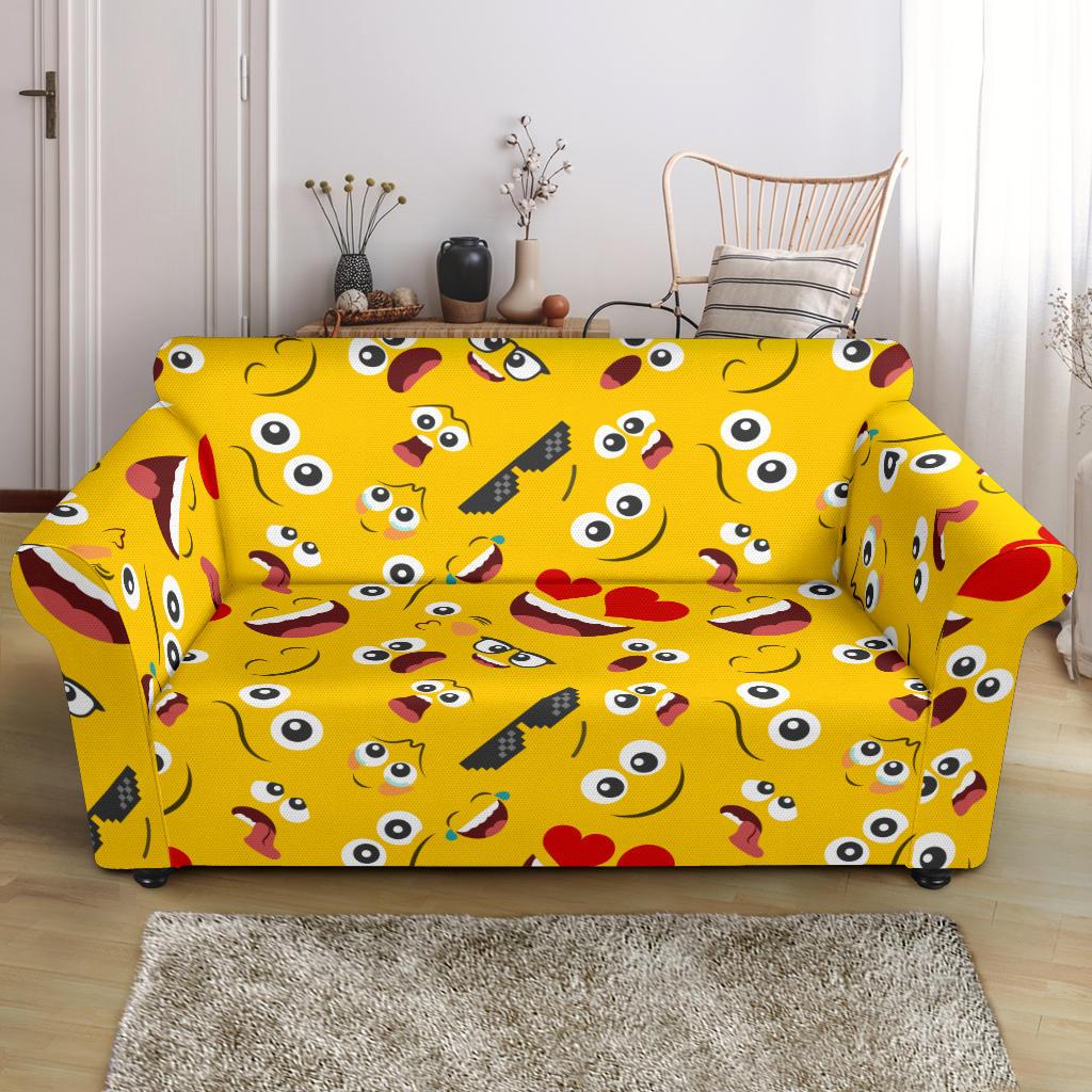 Emoji Face Print Pattern Loveseat Slipcover-JTAMIGO.COM