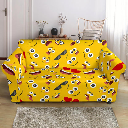 Emoji Face Print Pattern Loveseat Slipcover-JTAMIGO.COM