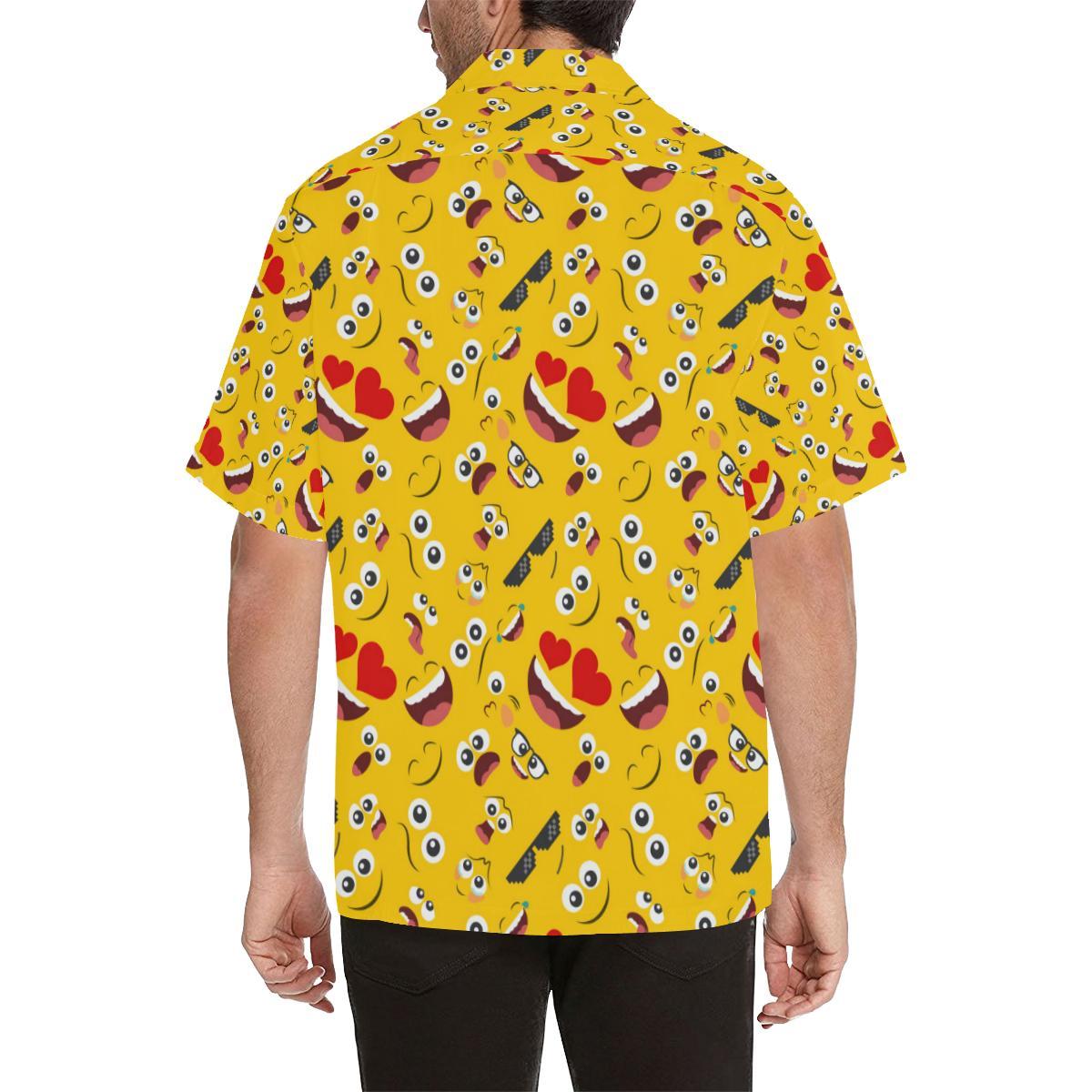 Emoji Face Print Pattern Men Aloha Hawaiian Shirt