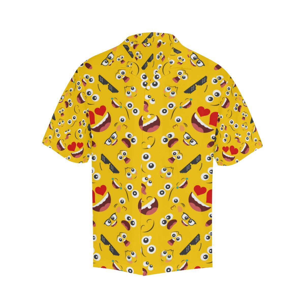 Emoji Face Print Pattern Men Aloha Hawaiian Shirt