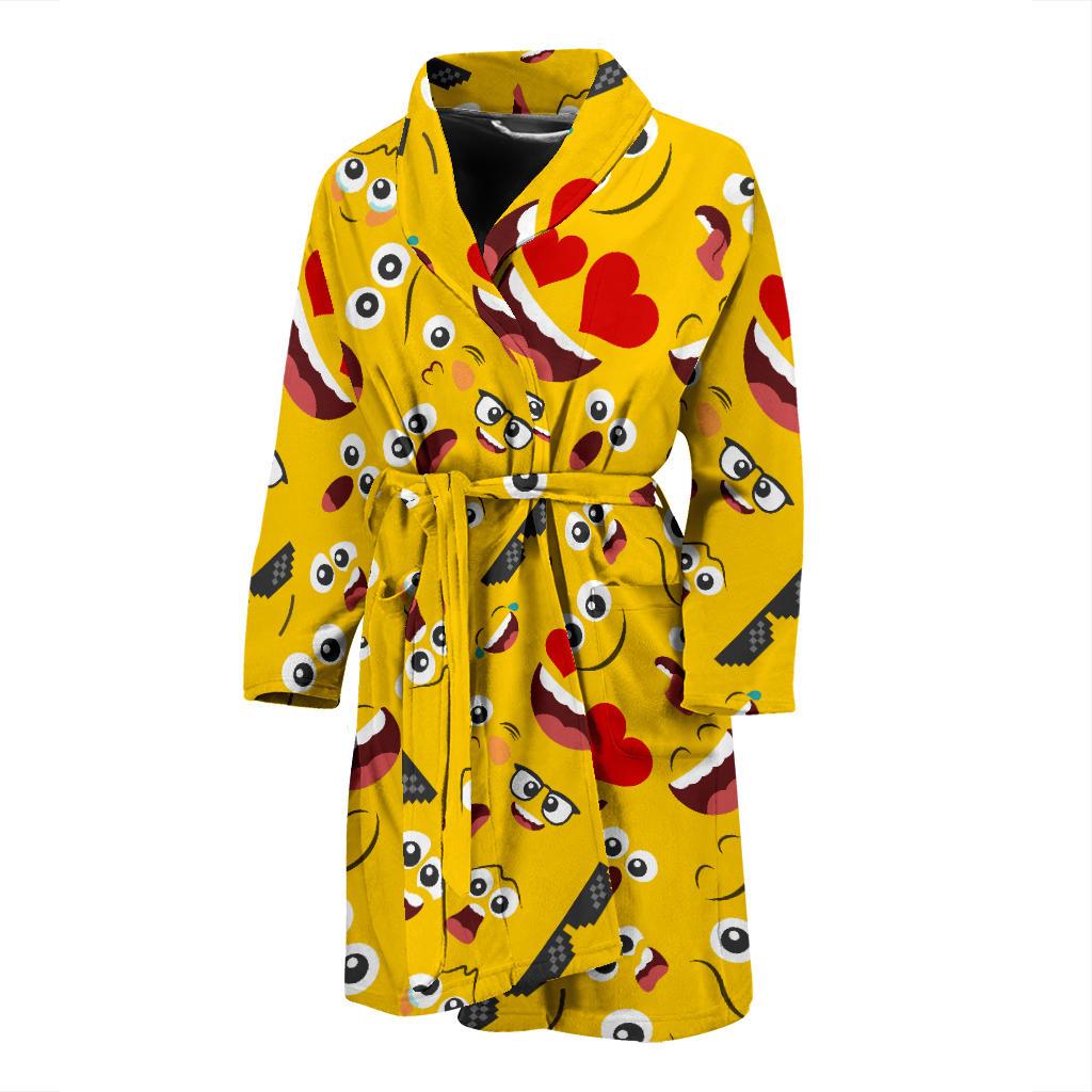 Emoji Face Print Pattern Men Bath Robe-JTAMIGO.COM