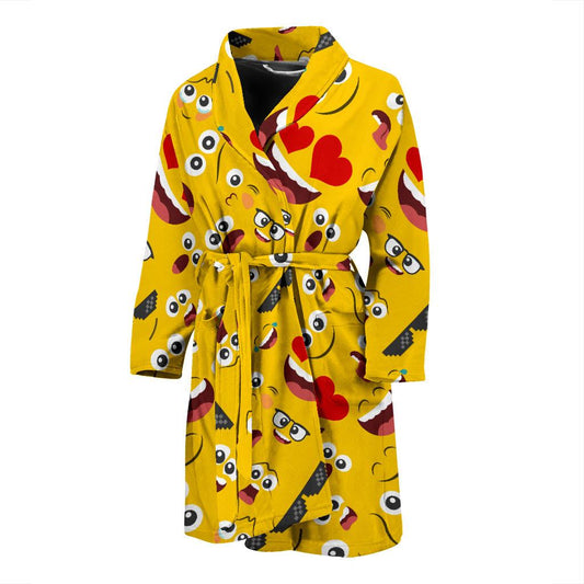 Emoji Face Print Pattern Men Bath Robe-JTAMIGO.COM