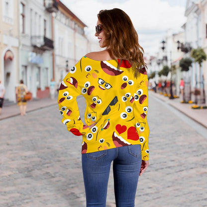 Emoji Face Print Pattern Off Shoulder Sweatshirt