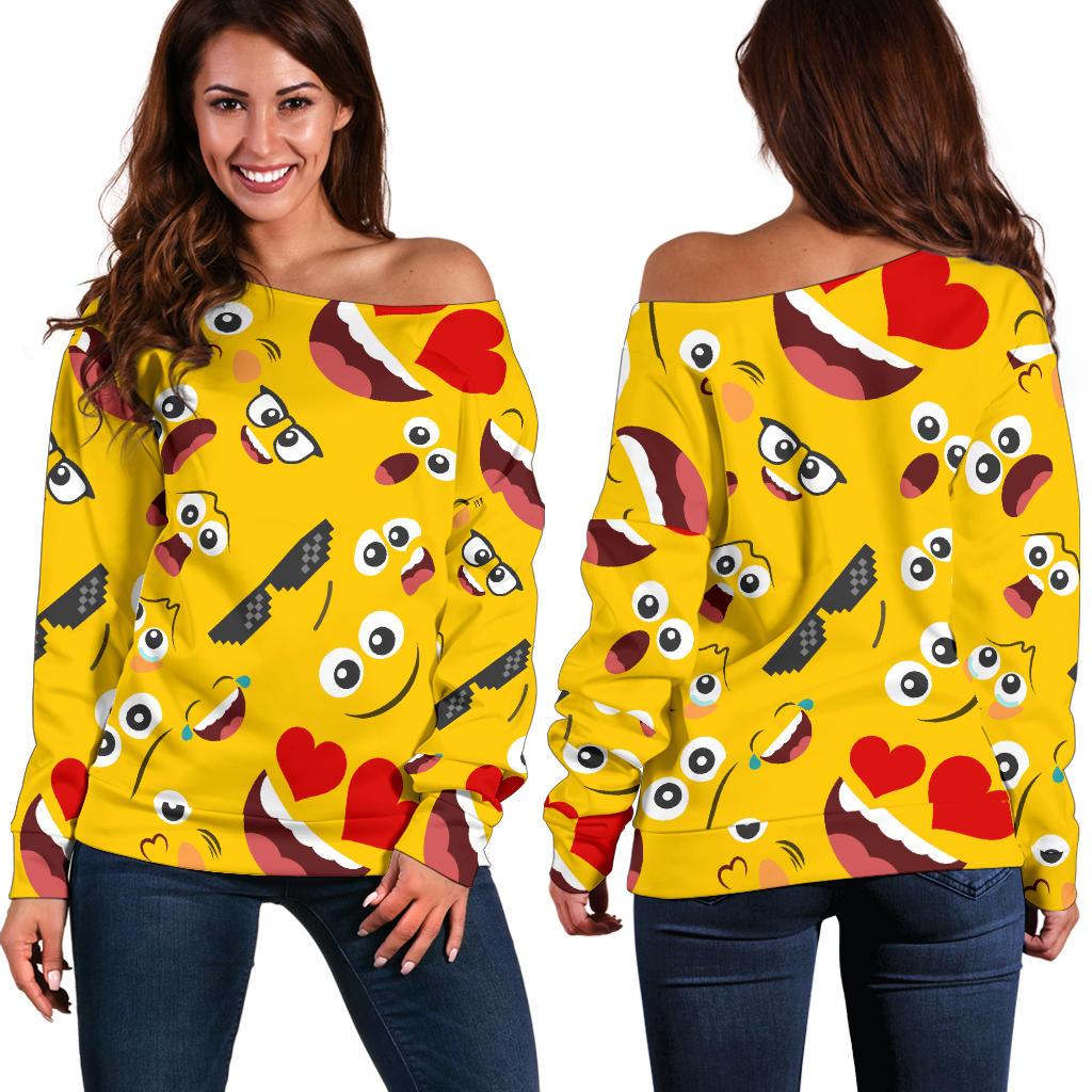 Emoji Face Print Pattern Off Shoulder Sweatshirt