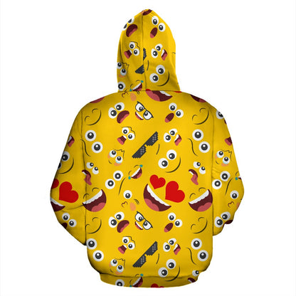 Emoji Face Print Pattern Pullover Hoodie