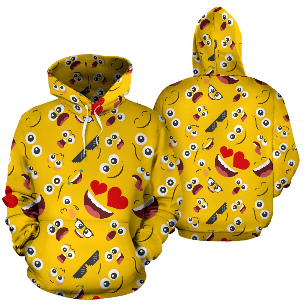 Emoji Face Print Pattern Pullover Hoodie