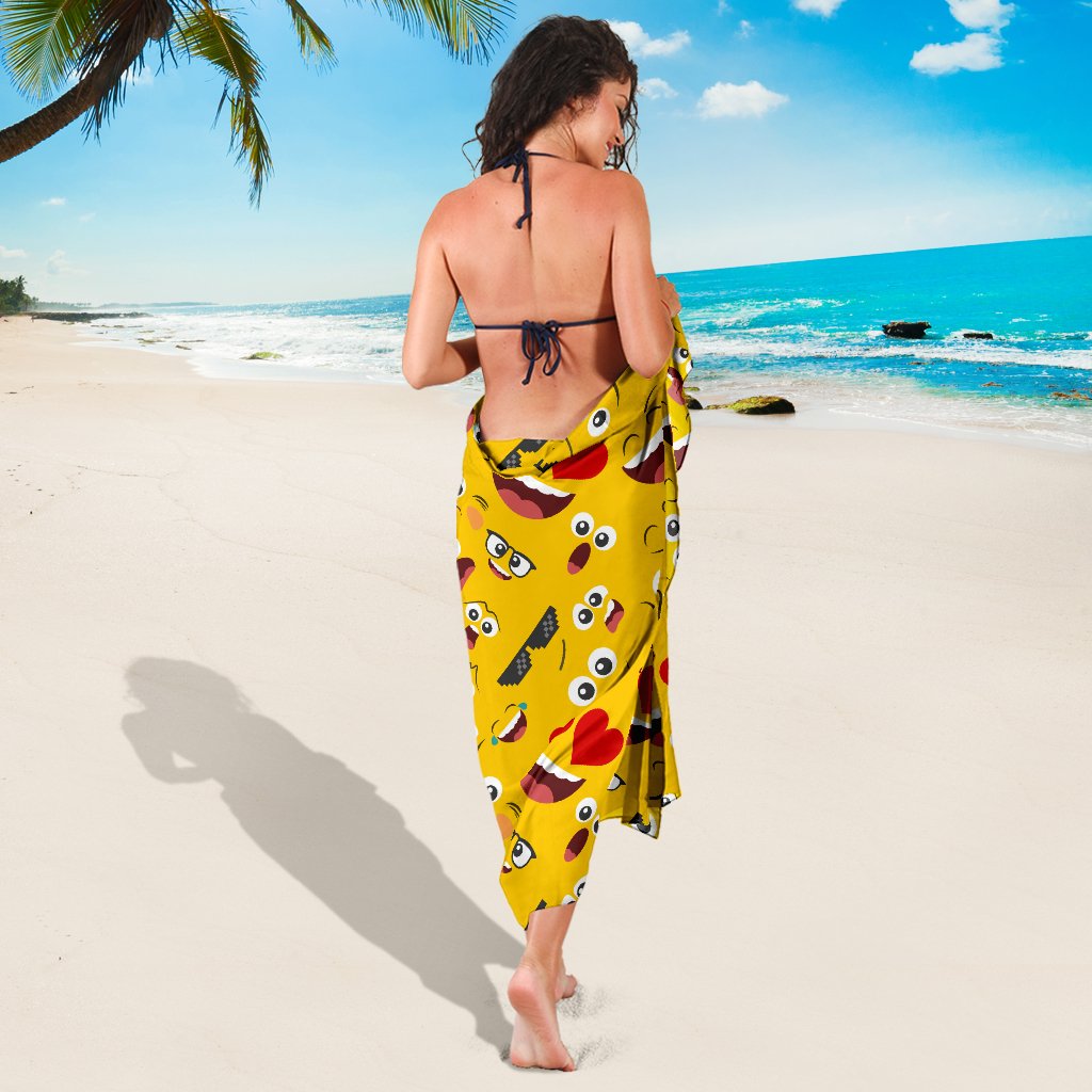 Emoji Face Print Pattern Sarong Pareo Wrap