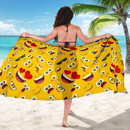 Emoji Face Print Pattern Sarong Pareo Wrap