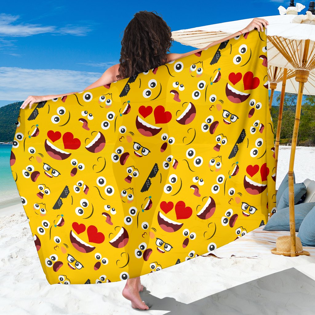 Emoji Face Print Pattern Sarong Pareo Wrap