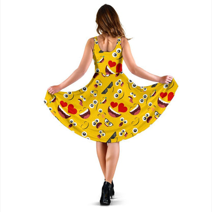 Emoji Face Print Pattern Sleeveless Dress