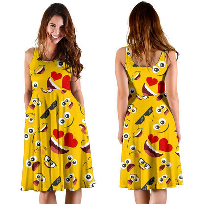 Emoji Face Print Pattern Sleeveless Dress