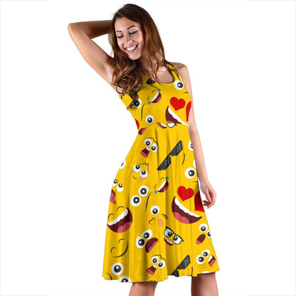 Emoji Face Print Pattern Sleeveless Dress