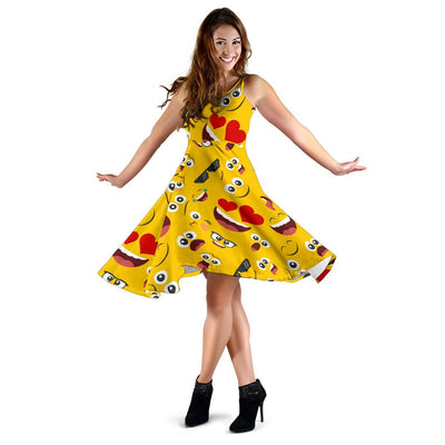 Emoji Face Print Pattern Sleeveless Dress